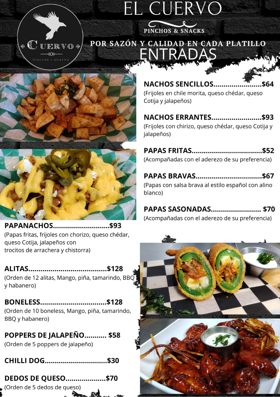 Carta de Cuervo Pinchos & Snacks  en Morelia , Michoacán  — página 1